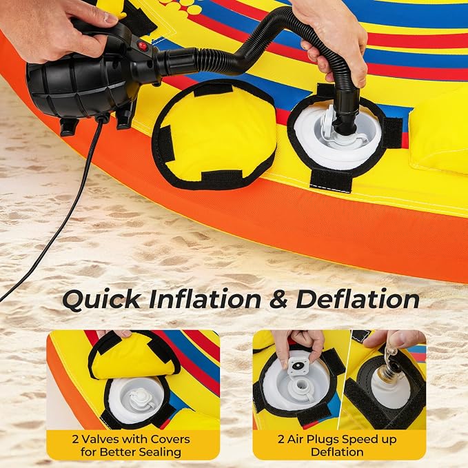 GYMAX Towable Tube for Boating, 2/3 Riders Inflatable Boat Tube for Water Sports to Pull with Padded Grip, Dual Tow Points, Full 900D Nylon Cover & Drainage System for River, Lake, Sea