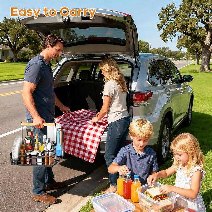 JBBTOOL Grill Caddy, BBQ Caddy with Paper Towel Holder & Utensil Holder, Picnic Caddy Organizer for Outdoor Cooking, Camping Essentials, Tailgating, Camping Must-Have for Patio, RV, Camper