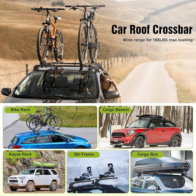 Universal Car Roof Rack 42.91in-44.88in, Heavy-Duty Aluminum Adjustable Roof Rack Cross Bars for Kayak, Bike, Luggage, Roof Rails with Theft Lock for Bare Roof Cars, 165lbs Load Capacity (43")
