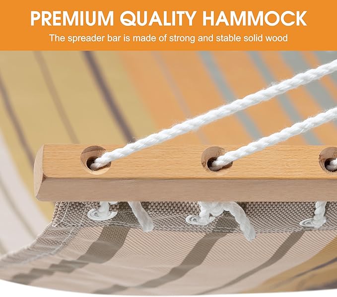 Lazy Daze Hammocks Quick Dry Hammock with Spreader Bar Textliene Fabric Double 2 Person Hammock with Chains Outdoor Patio Poolside Backyard Beach 450 lbs Capacity, Coffee Stripes