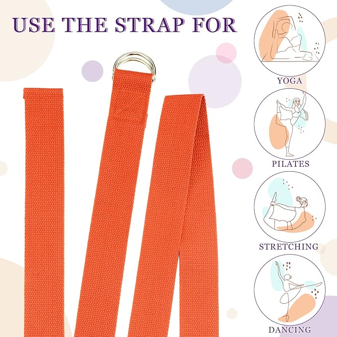Leyndo Yoga Strap Stretching Pilates Exercise Adjustable Straps 6 ft Non Elastic Yoga Belt with Adjustable D Ring Buckle for Pilates Gym Workouts Fitness