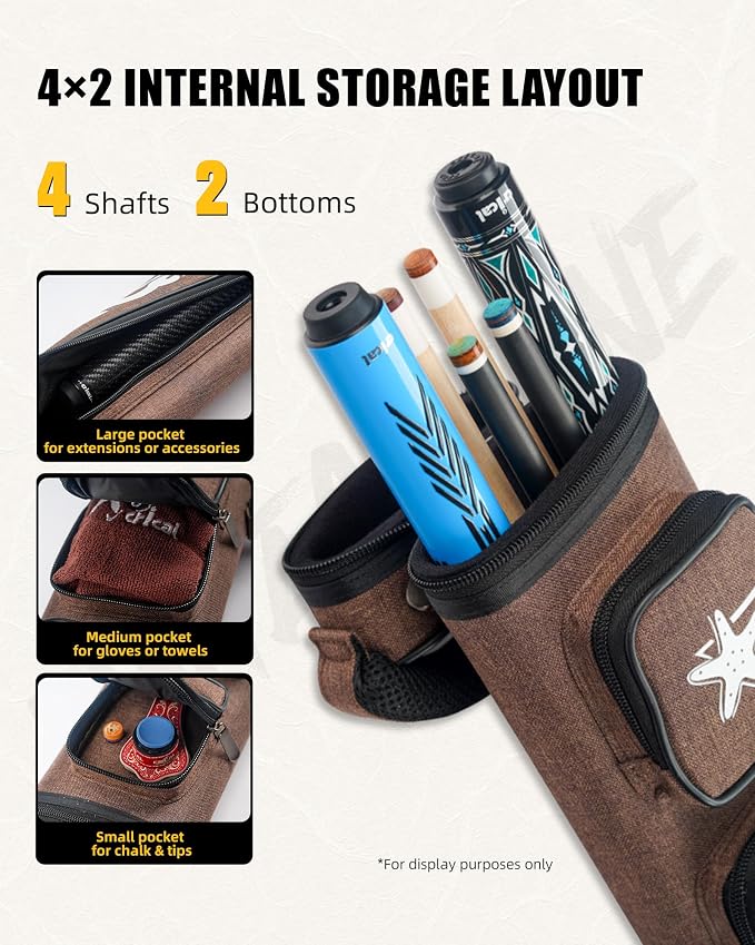 CRICAL Pool Cue Case 2x4 Hard Pool Stick Case Holds 2 Butts and 4 Shafts for Adults Billiard Cue Case with Soft Shoulder Straps