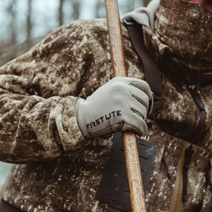 First Lite Rugged Wool Fleece Glove | Merino Wool Hunting Gloves for Men | Silicone Grip Palm with Touchscreen Compatible Fingertips