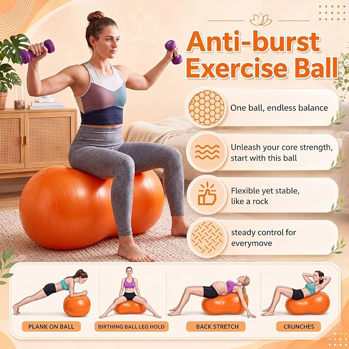 2 Pcs Wobble Cushion and Peanut Ball with Pump Set, Sensory Balance Disc Wiggle Seat for Kids and Adults, Flexible Seating for Exercise Physical, Child Training, Yoga