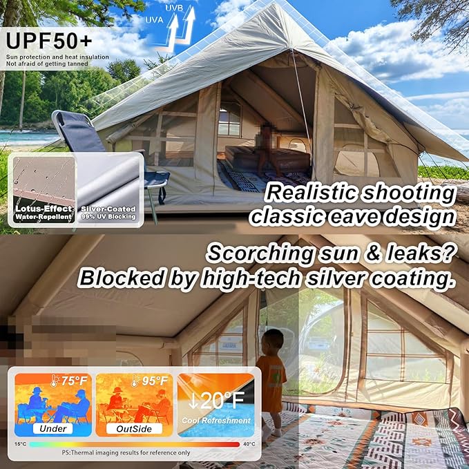 9.8' x 7' Camping Tarp for 4/6 People, 4 Season UV Protection,PU 3000mm Waterproof, Multifunctinal Ultralight Shelter Awning Sunshade Cloth, Portable for Traveling Backpacking Outdoors