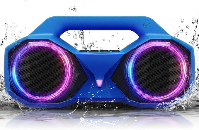 OZJ Bluetooth Speaker Outdoor Loud: 80W(Peak) with Bass, Portable Wireless Speaker with IPX7 Waterproof, 20H Playtime, RGB Lights, TWS for Outside, Beach, Work (Blue)