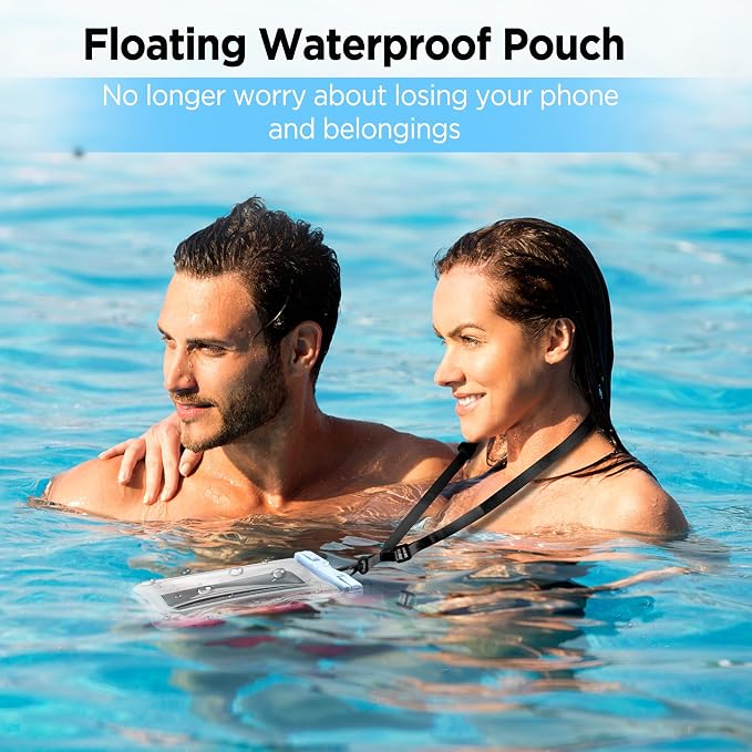 CACOE [Floatable] Floating Universal Waterproof Phone Case 2 Pcs-Up to 7.0",Waterproof Phone Pouch with Adjustable Neck Lanyard,IPX8 Cellphone Dry Bags for Beach Pool Swimming（White+Blue）