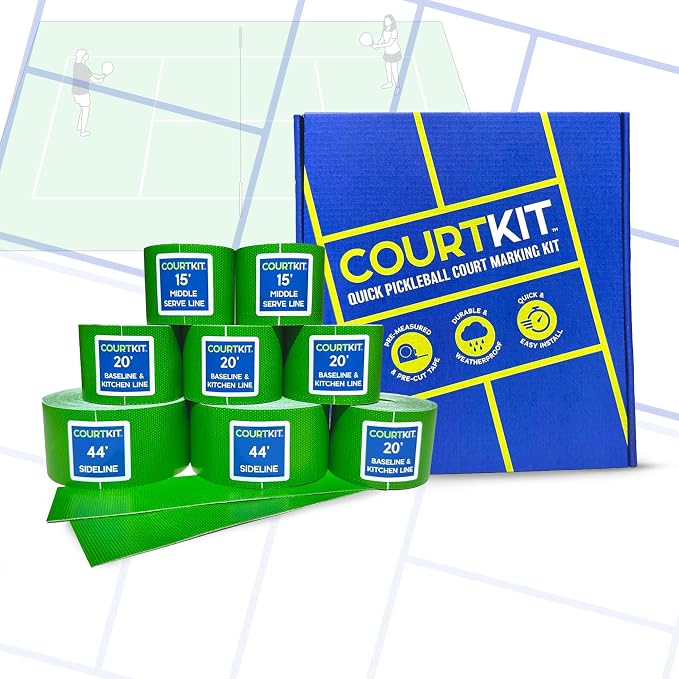 Pickleball Court Marking Kit | Pre-Measured Lines for Indoor/Outdoor Use | Pre-Measured & Pre-Cut, Ready-to-Apply Lines, Indoor & Outdoor Use, Waterproof, No Residue, Temporary or Permanent