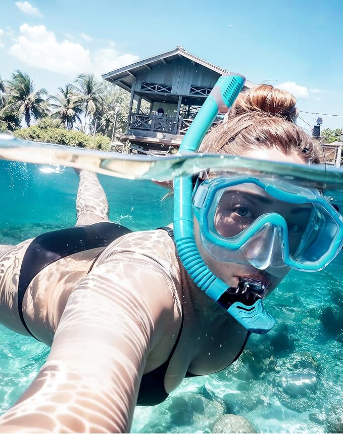 Snorkeling Gear for Adults Kids, Dry-Top Snorkel Set, 180°Panoramic Wide View Diving Mask Breathing Freely Snorkel Mask for Snorkeling Scuba Diving Swimming Travel