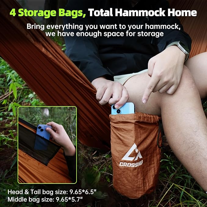Camping Hammock with Mosquito Net – Portable Parachute Nylon Hammock Tent with Tree Straps, Camp Rope & Stake - for Hiking, Backpacking, Travel, Backyard, Beach – Holds Up to 500lbs (Orange)