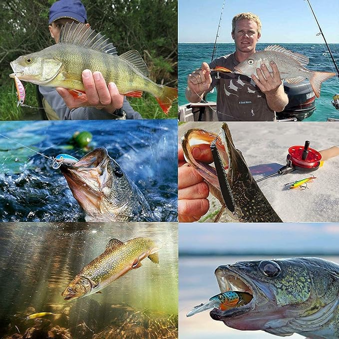 Fishing Lures Kit Crankbait Minnow Hard Bait Set Deep Diving Jerkbait Swimbait Popper Pencil Walleye Lures Artificial Fishing Bait for Bass Trout Redfish Saltwater Freshwater Fishing Lure