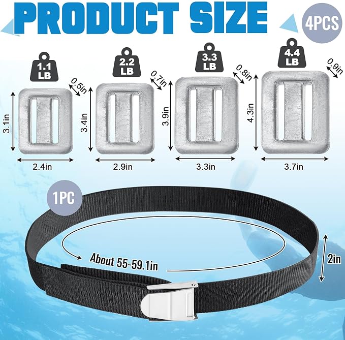 Tellegloww 4 Pcs Dive Weights for Scuba with 1 Pcs Scuba Diving Weight Belt Set Scuba Weights Nylon Long Scuba Weight Belt with Metal Quick Release Buckle for Summer Free Diving Spearfishing