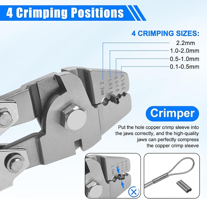 Fishing Crimping Tool Kit Wire Crimping Tool Stainless Steel Fishing Crimping Pliers with 300pcs Aluminum Crimp Sleeves Kit Effort-Saving Wire Crimper Tool, 4 Size Crimp Sleeves Fishing Tackle Pliers