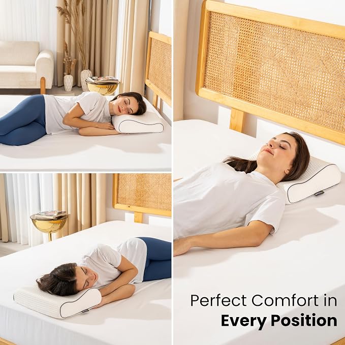 Memory Foam Travel Pillow with Washable Cover & Carry Bag – Compact, Soft & Breathable Neck Pillow for Airplane, Camping & Car (White- with Extra Gray Cotton Cover, 13.8x11.8x3.9/3.1 inches)