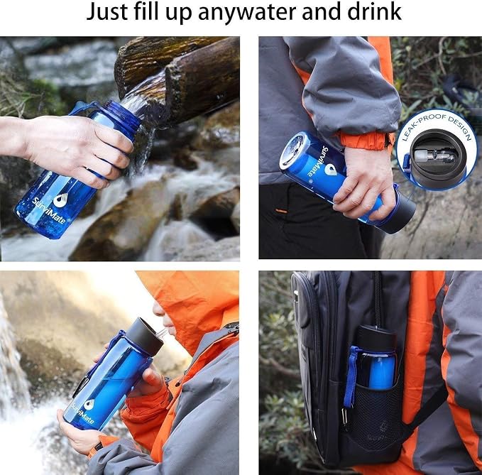 SurviMate Black and Blue Filtered Water Bottles