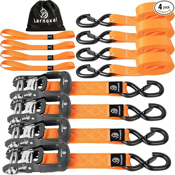 Ratchet Straps, 1.5 inch x 8.2 ft(4 Pack) Heavy Duty Tie Down Straps, Ratchet Tie Down Straps with Soft Loops-5,208 lbs (Orange)
