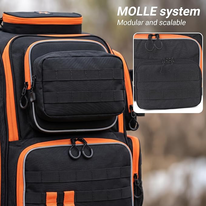 40L Fishing Backpack with Extra Waterproof Storage Bag | 40L split compartment stores tackle boxes & baits; breathable padded straps for all-day fresh/saltwater anglers