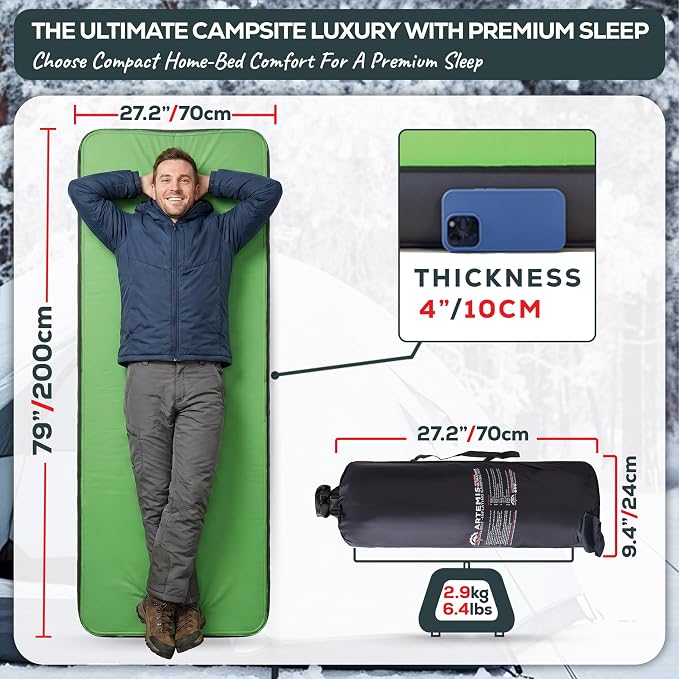 Gear Doctors Artemis 8.3 R-Value Self Inflating Sleeping Pad Camping—Air Mattress Camping—Mattress Pad 4 Season 3D Air Foam 4" Thick Insulated Inflatable Foam Sleeping Mat for Luxury Camp/Car/Cot/Tent