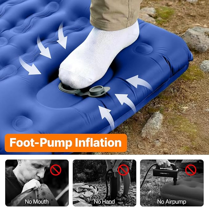 OGERY Sleeping Pad, Ultralight Inflatable Sleeping Pad for Camping with Pillow Built-in Foot Pump, 6" Extra-Thick Reinforced Camping Mattress for Hiking, Backpacking, Tent