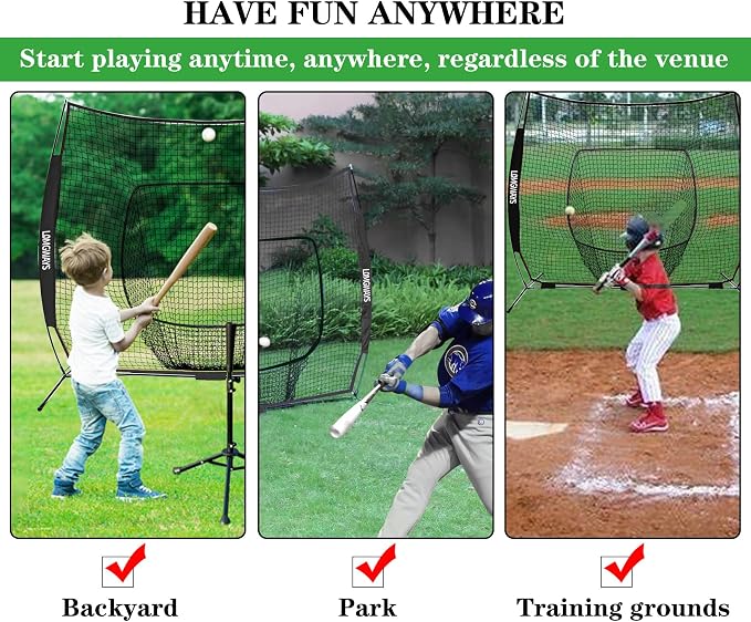 7x7ft/8x8ft Baseball Softball Net with Steel Frame for Batting, Hitting, Pitching, Portable Baseball Batting Net with Carry Bag, Great for All Levels