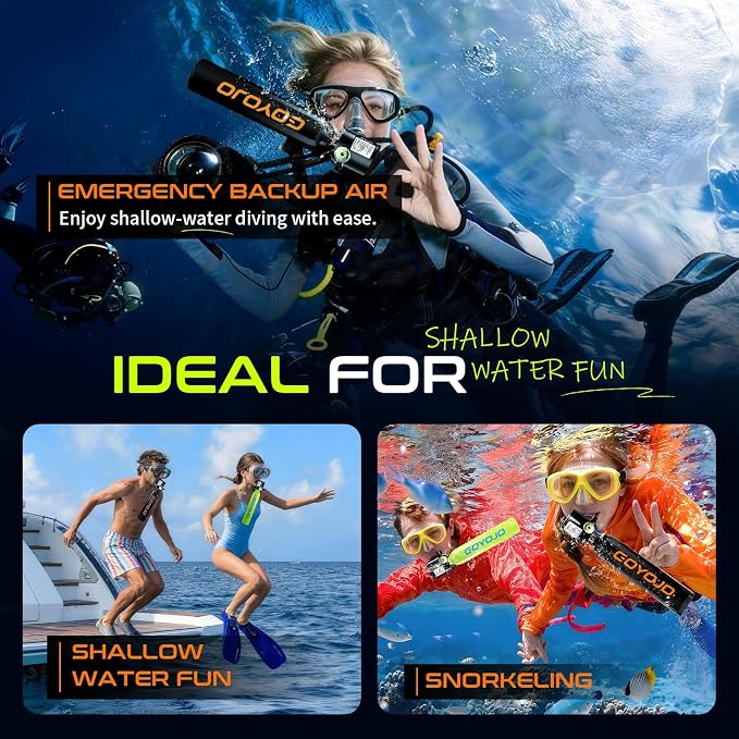GOYOJO Mini Scuba Tank with DOT Certified, Portable Scuba Diving Kit with Optional Snorkel Mask Combo, Refillable Emergency Backup Pony Bottle for Snorkeling, Underwater Breathing, Training