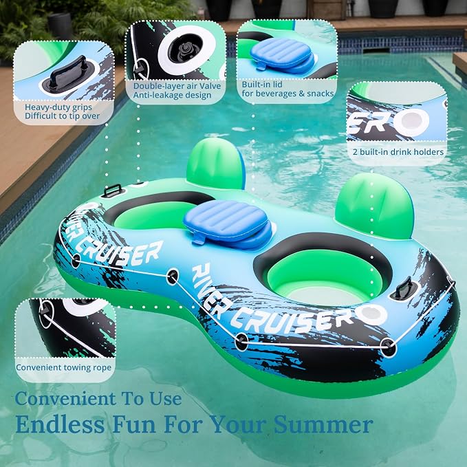River Tubes for Floating Heavy Duty Inflatable Floating Lounger Premium River Water Rafts Pool Float with Cup Holder Above Lake for Adults