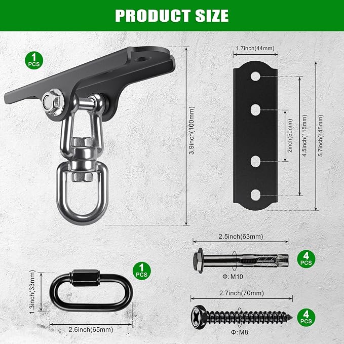 BeneLabel Swing Hanger 360° Swivel Swing Ceiling Mount 1000 LBS Capacity Hanging Chairs Hanger Punching Bag Mount Swing Hardware for Hammock Chair, Porch Swings, Aerial Silks, Gymnast Ring, Heavy Bag