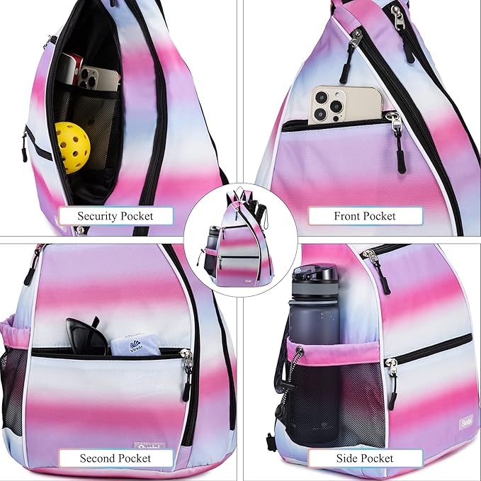 Sucipi Pickleball Bag - Men's & Women's Pickleball Backpack, Adjustable Sling Bag w/Fence Hook/Large Capacity/Safety Pocket