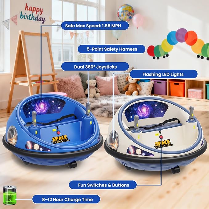 Electric Bumper Car with Remote Control, 360°Spinning Ride-on Vehicle, Rechargeable Indoor Outdoor Kid Car with LED Lights & Soft Bumper–Fun Gift (Blue)