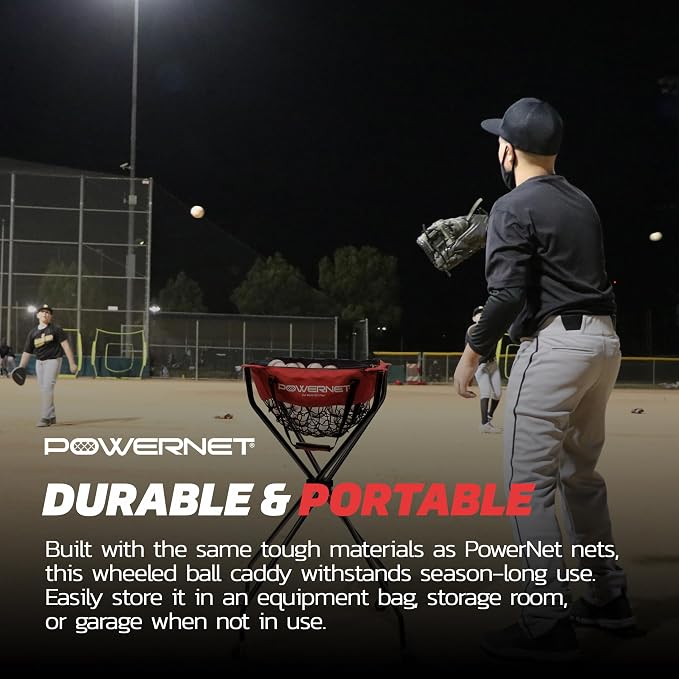 PowerNet Baseball Softball Portable Ball Caddy, Holds Bucket of Baseballs, Softballs, Tennis Balls, Use During Batting Practice Training and Drills
