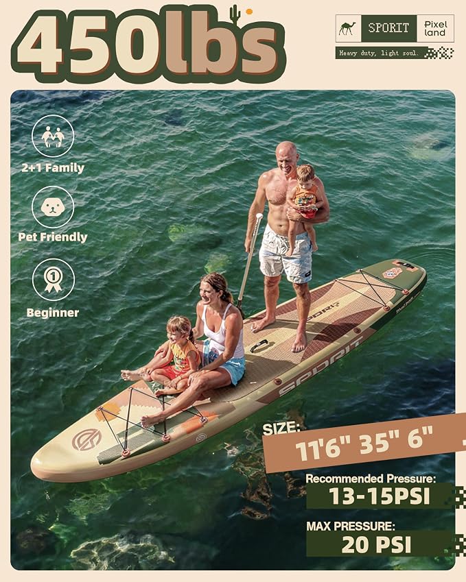 11'6×35" Super Wide Inflatable Stand Up Paddle Board, Ultra Stable SUP Board for Adults, 450lb Capacity with Shoulder Strap, 100L Backpack, Removable US Fin, Floating Paddle, Safety Leash