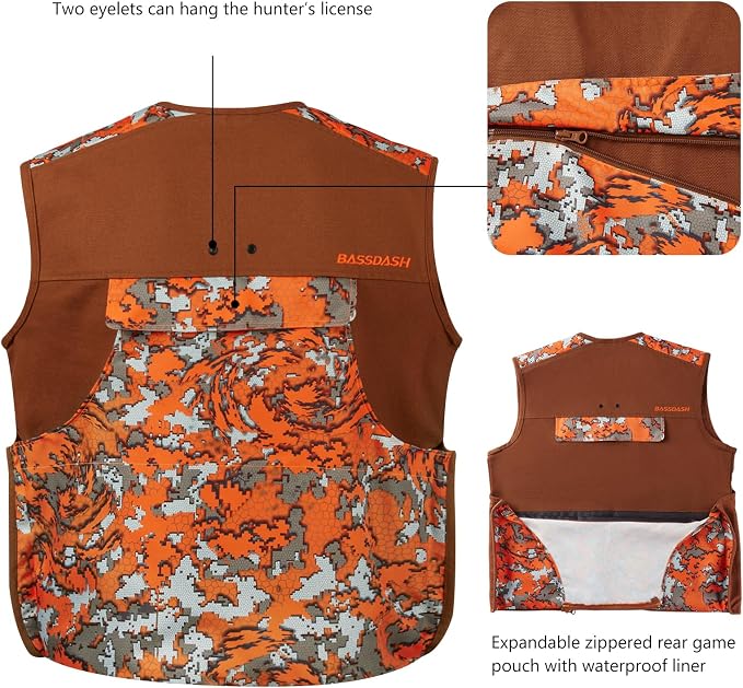 BASSDASH Upland Game Field Water-Resistant Bird Hunting Vest with Multi Pockets Men Women FV11
