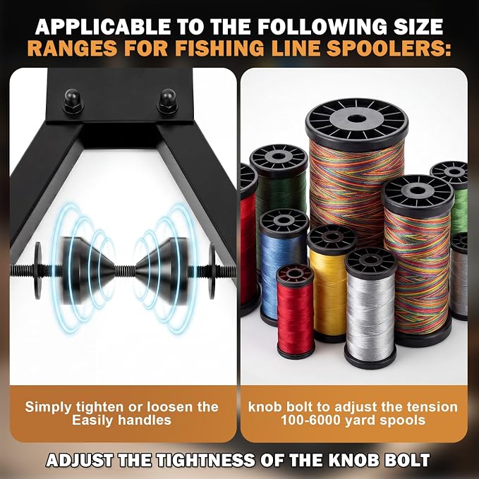 Soulchen Fishing Line Winder Spooler Reel Winder Spooling with Adjustable Tension Foldable Portable Fit for Filler and Bulk Spools, Tabletop Line Spooling Fishing Gears Gifts for Men, Black
