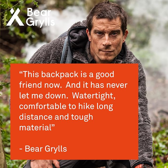 Bear Grylls 45L Hiking Hydration Backpack, Day Pack With 2L Water Bladder, Lightweight and Perfect for Camping, Running, Cycling, Mountain Biking, Skiing, Snowboarding For Men and Women - Black