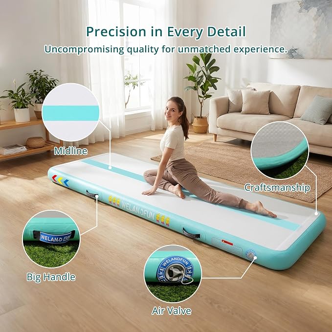 Air Tumble Track Mat for Gymnastics | 4/6 / 8 inches Air Tumbling Mats, 6.56/10 / 13 / 16ft Inflatable Gymnastics Mat for Home Use, Training, Cheerleading, Water Yoga with Electric Air Pump