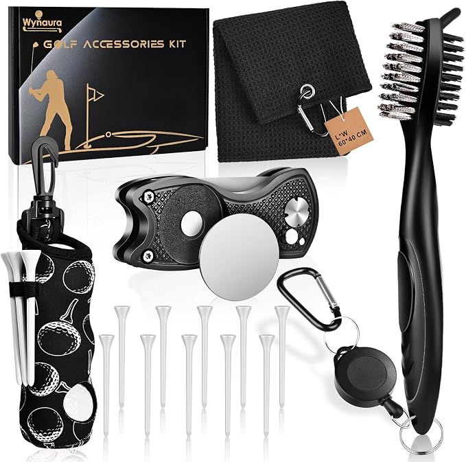 15 Pcs Golf Accessories Kit, Includes Cleaner Brush Towel Tees Golf Ball Bag with Hook Divot Tool with Ball Marker, Golf Essentials Kit for Women Man Gifts