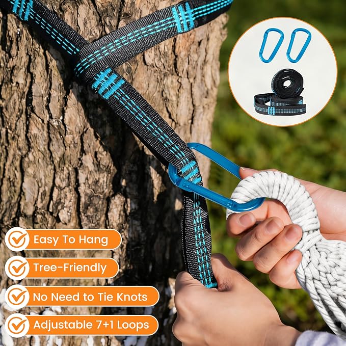 Lazy Daze Hammocks Cotton Fabric Double Hammock with 55" Spreader Bar, Portable Camping Hammock with Carrying Bag & Tree Straps for Patio, Backyard, Balcony, 450lbs Capacity, Brown & Khaki