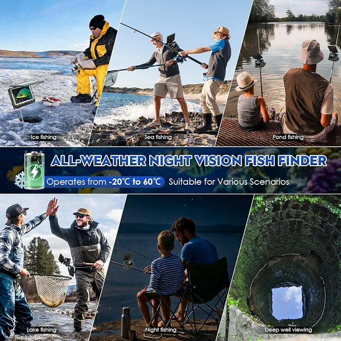 Underwater Fishing Camera, 4.3" HD DVR Portable Fishing Camera 140-Degrees Wide Angle 1200TVL Fish Finder with 8pcs IR Lights for Boat, Lake, Ice Fishing(15M/50ft)