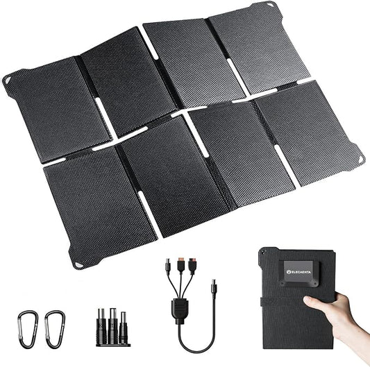 ELECAENTA 45W Portable Solar Panel, HPBC Solar Cells, 25.4% High Conversion, DC USB C & QC3.0 Output, IP68, Only 1.5lbs, Solar Charger for Power Station Cell Phone Camping Hiking Backpacking Outdoor