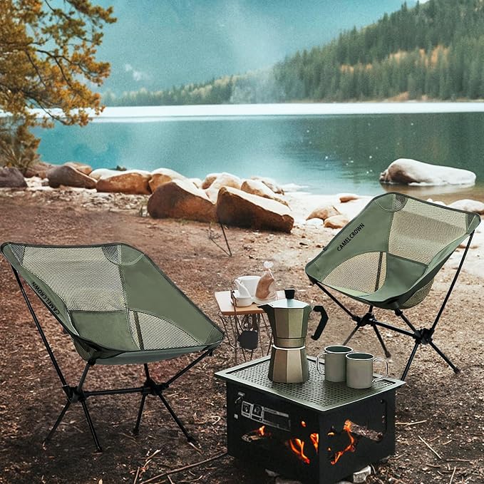 CAMEL CROWN Portable Camping Chair Lightweight Compact Folding Chair Mesh for Outdoor Camp Travel Beach Picnic Festival Hiking Backpacking Army Green