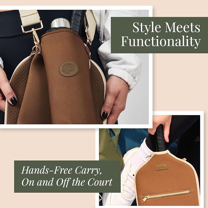 Posh Pickler Crossbody Neoprene Pickleball Bag - Paddle Cover with Adjustable Strap, Built-in Pocket for Essentials, Carabiner Fence Clip, Add-On Ready D-Rings, and Durable Design for Everyday Use