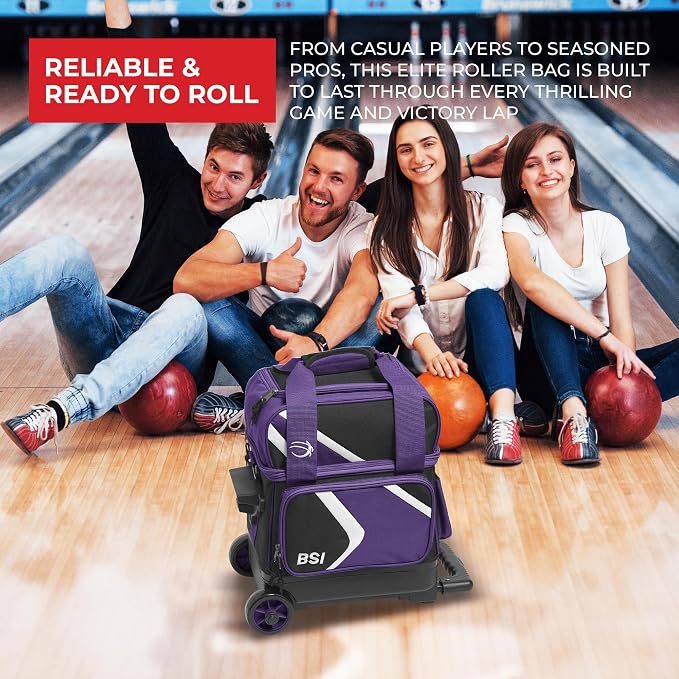 BSI Dash Roller Bowling Bag with Smooth Rolling Wheels, Padded Ball Compartment, Retractable Locking Handle, & Shoe Pocket