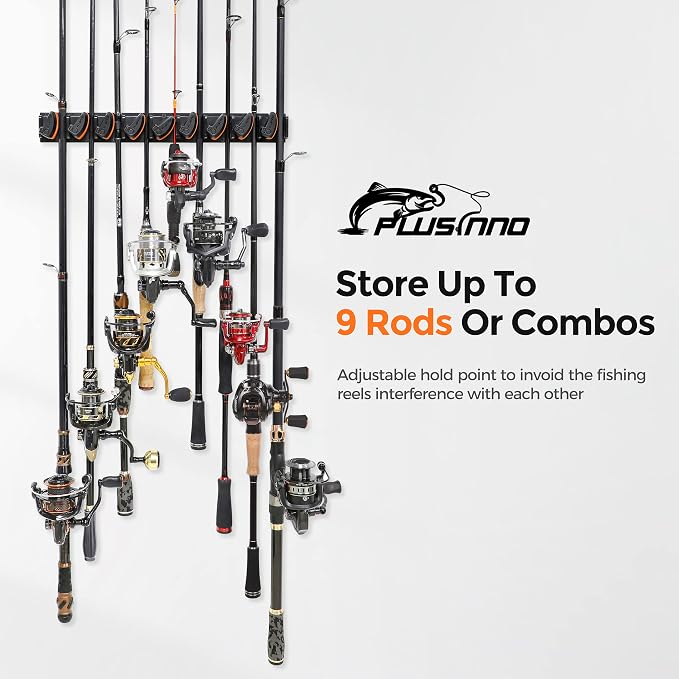 PLUSINNO V9 Vertical Fishing Rod Holders, 2 Packs Wall Mounted Fishing Pole Holders, with Fishing Backpack Tackle Bag