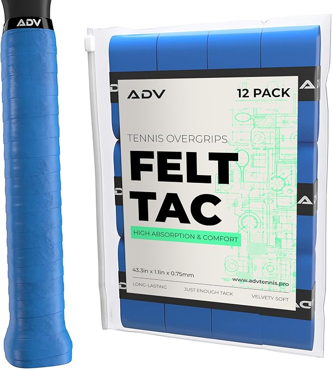 ADV Dry Tennis Overgrip Tape - 3, 6, 12, 30, 60 Pack - FeltTac Tennis Racket Grip Tape - Ultra Absorbent Tennis Grip Tape - Comfort Tennis Racket Grips - Tennis Grips Overgrip