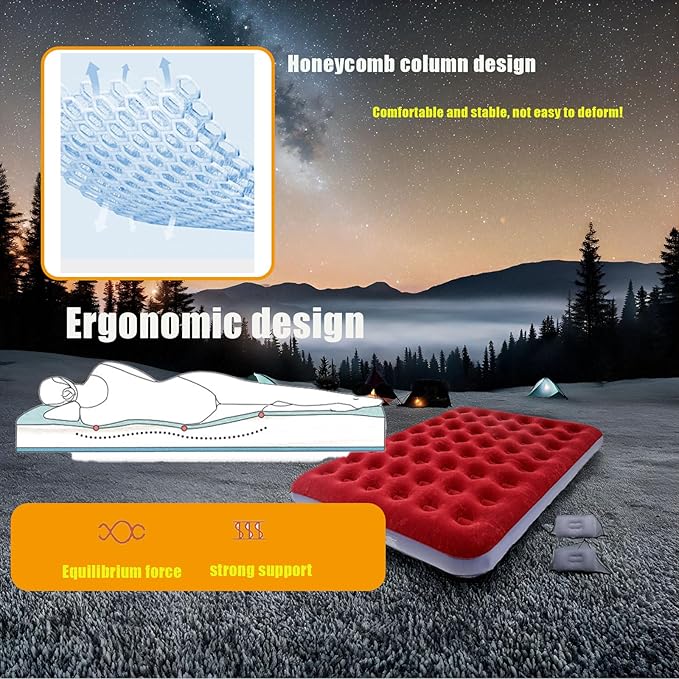 Onirii Queen Size Double Camping Air Mattress Bed with Air Pump | 80"x 60"Thickened Portable Inflatable Mattress Blow Up Air Mattress,Travel Sleeping Bed Pad for Camping Home Hiking