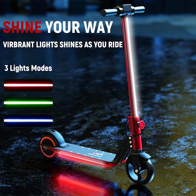 Classic Foldable Electric Scooter for Kids, Bright Front Lights, Shining Pedal Lights, LED Display, Dual Brakes 150W Motor Kids Electric Scooter, UL2272 Certified