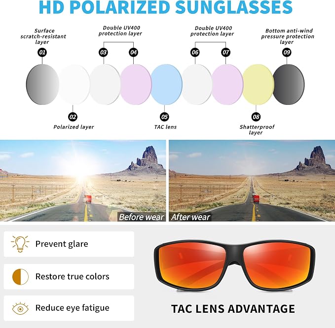 URUMQI Polarized Sunglasses Fit Over Glasses for Men Women, Wraparound Sun Glasses UV400 Protection for Driving Fishing