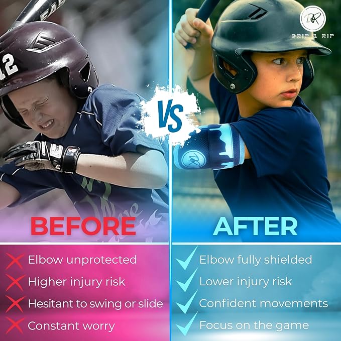 Drip and Rip - Youth Softball Elbow Guard - Baseball Batters - Baseball Elbow Guard - Youth with Adjustable Straps - Ages 10 to 12