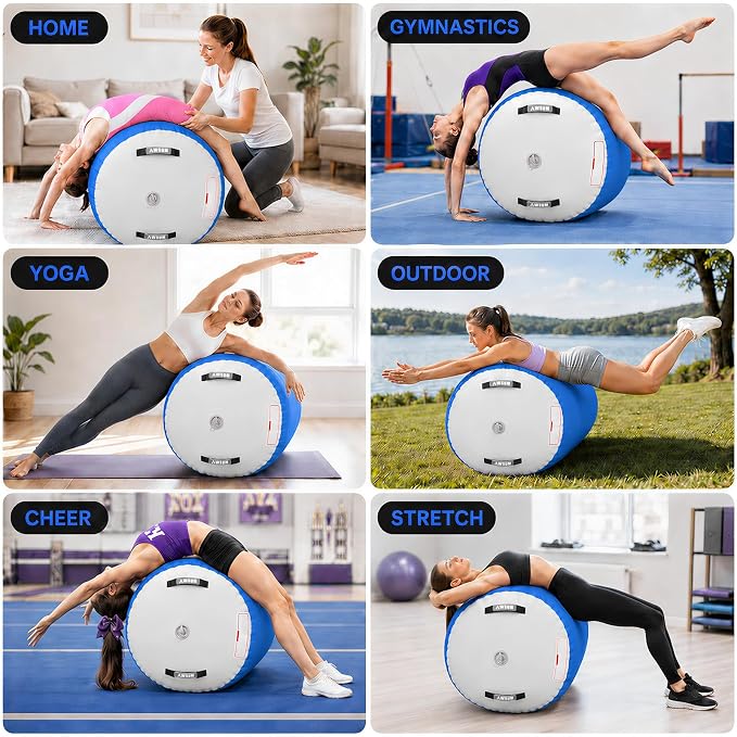 AWSUM Gymnastics Barrel Tumbling Equipment Air Roller Training Inflatable Back Handspring Trainer for Octagon Tumble Mat Gym Cheerleading Home Use 1 PCS，No Electric Pump