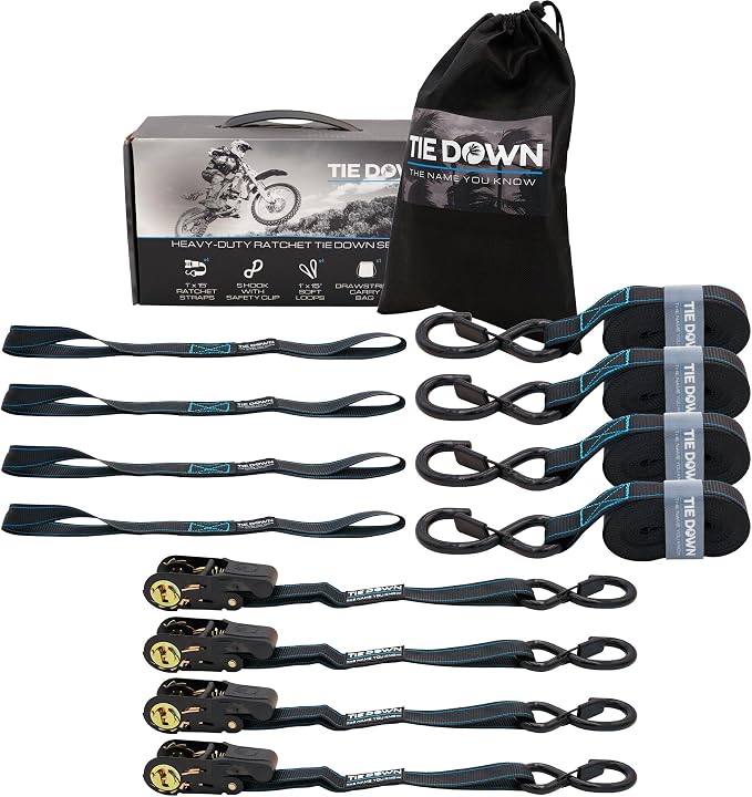 Tie Down 1 inch x 15 ft Black Ratchet Strap, 4-Pack Kit - 1823 lbs. Breaking Load Limit